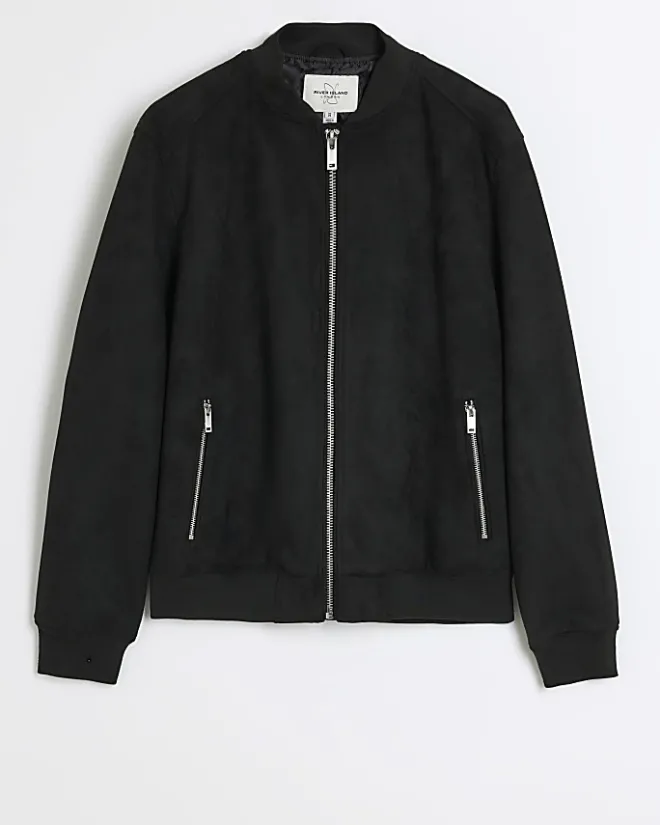 River Island regular fit suedette bomber jacket Black Fashion