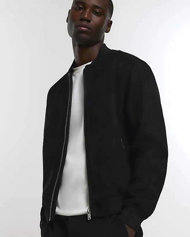 River Island regular fit suedette bomber jacket Black Fashion