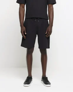 River Island regular fit textured smart shorts Black Hot
