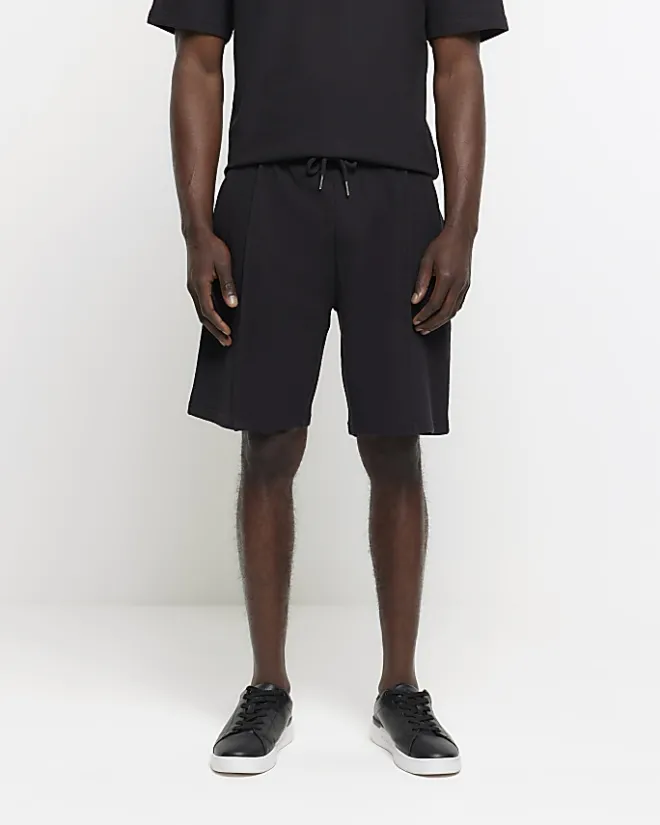 River Island regular fit textured smart shorts Black Hot