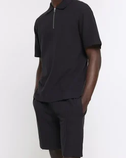 River Island regular fit textured smart shorts Black Hot
