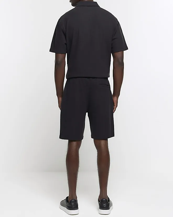 River Island regular fit textured smart shorts Black Hot