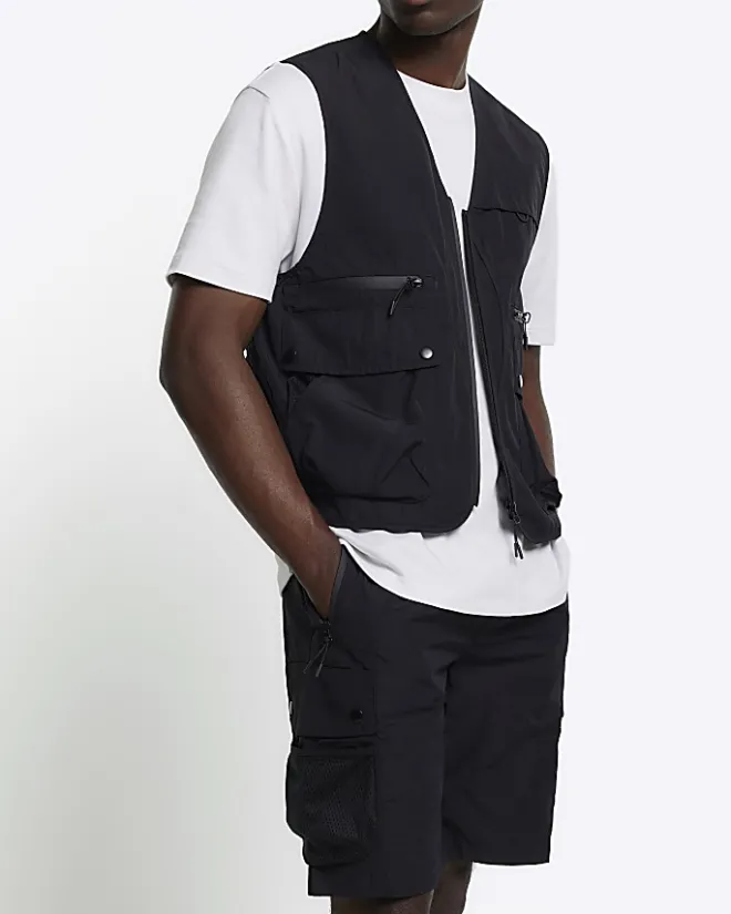 River Island regular fit utility cargo shorts Black Sale