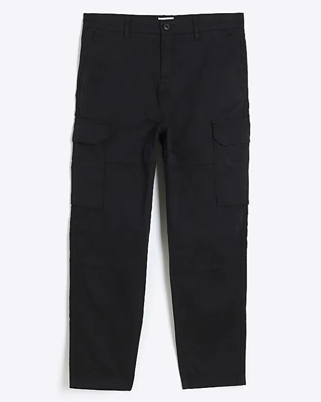 River Island regular fit utility cargo trousers Black Fashion