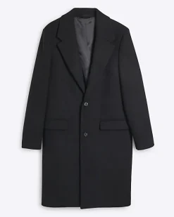 River Island regular fit wool blend premium coat Black Discount