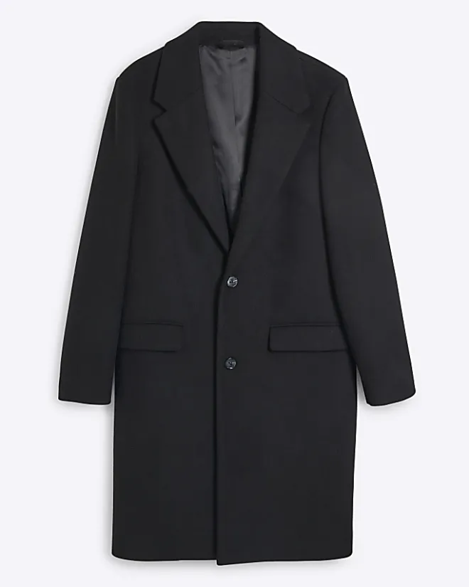River Island regular fit wool blend premium coat Black Discount