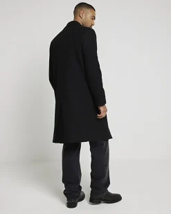 River Island regular fit wool blend premium coat Black Discount