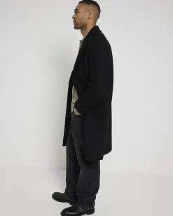 River Island regular fit wool blend premium coat Black Discount