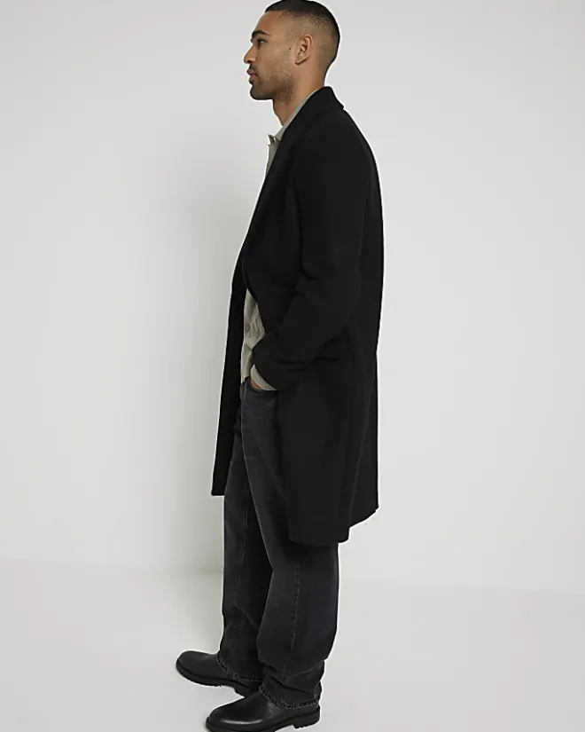 River Island regular fit wool blend premium coat Black Discount