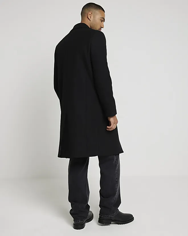 River Island regular fit wool blend premium coat Black Discount