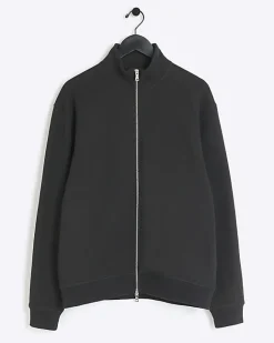 River Island regular fit zip up funnel sweatshirt Black Outlet