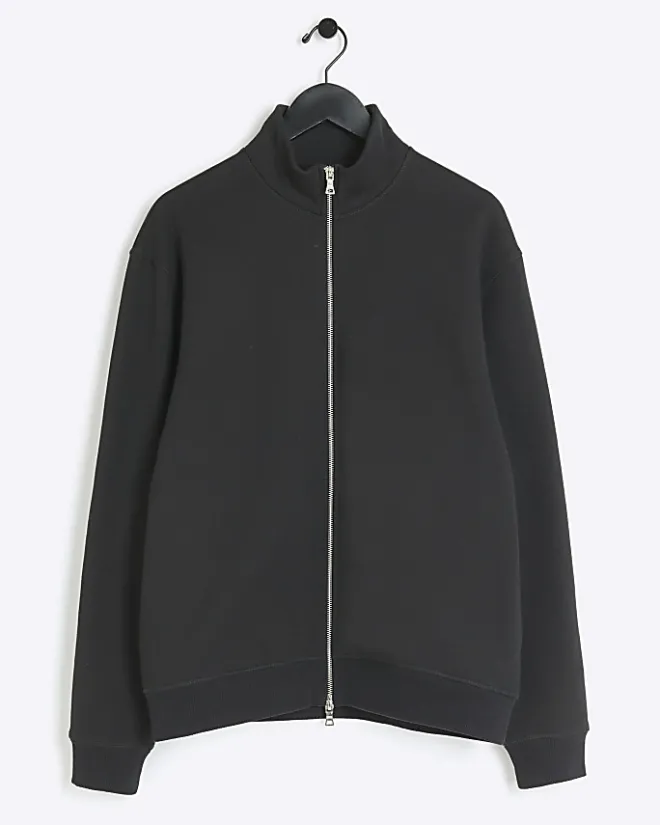 River Island regular fit zip up funnel sweatshirt Black Outlet