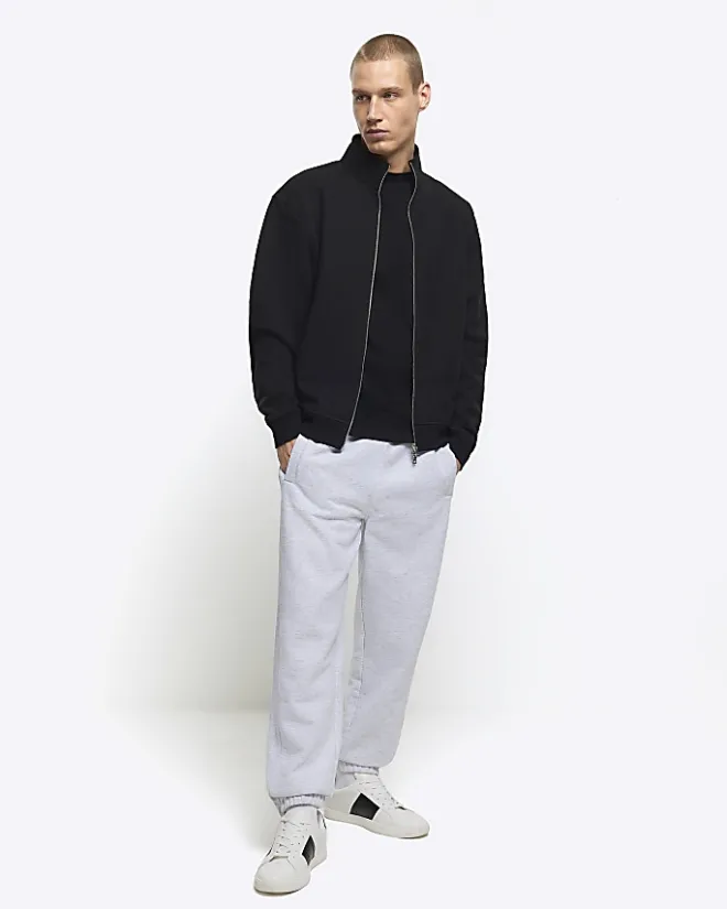 River Island regular fit zip up funnel sweatshirt Black Outlet