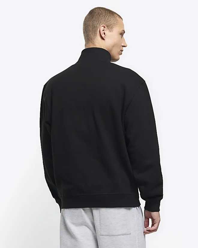 River Island regular fit zip up funnel sweatshirt Black Outlet