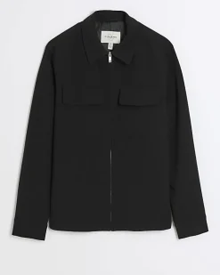 River Island regular fit zip up smart shacket Black Outlet