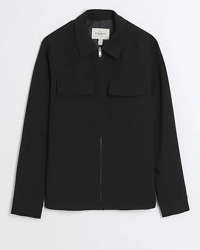 River Island regular fit zip up smart shacket Black Outlet