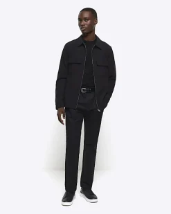 River Island regular fit zip up smart shacket Black Outlet