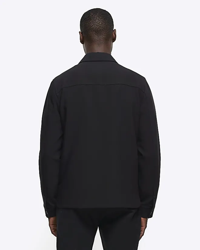 River Island regular fit zip up smart shacket Black Outlet