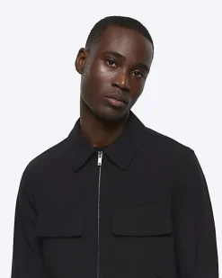 River Island regular fit zip up smart shacket Black Outlet