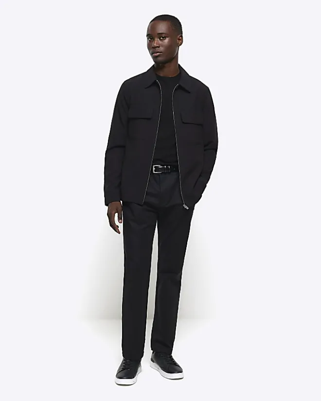 River Island regular fit zip up smart shacket Black Outlet