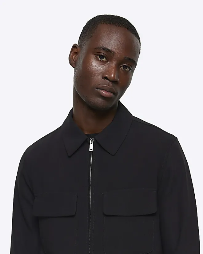 River Island regular fit zip up smart shacket Black Outlet