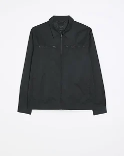 River Island regular fit zip up tech shacket Black Clearance