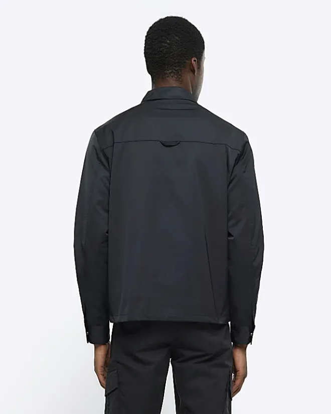 River Island regular fit zip up tech shacket Black Clearance