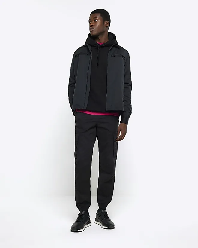 River Island regular fit zip up tech shacket Black Clearance