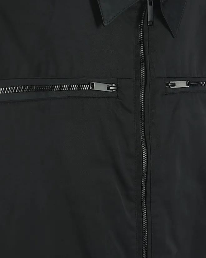 River Island regular fit zip up tech shacket Black Clearance