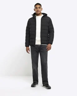 River Island regular hooded quilted puffer jacket Black Discount