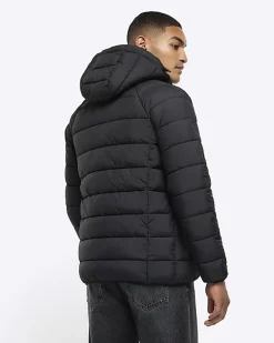 River Island regular hooded quilted puffer jacket Black Discount