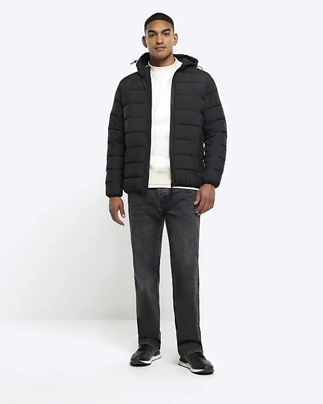River Island regular hooded quilted puffer jacket Black Discount