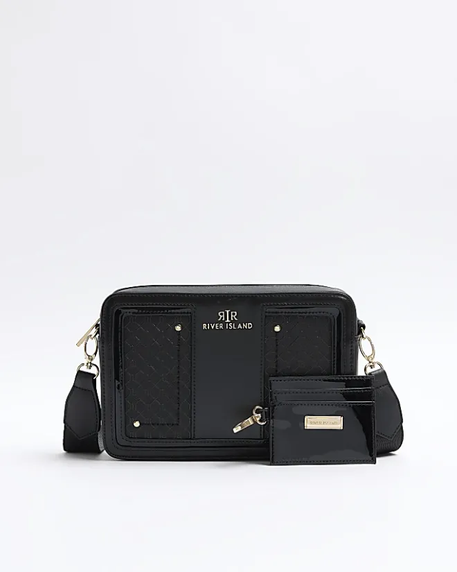 River Island RI monogram boxy cross body bag Black Online