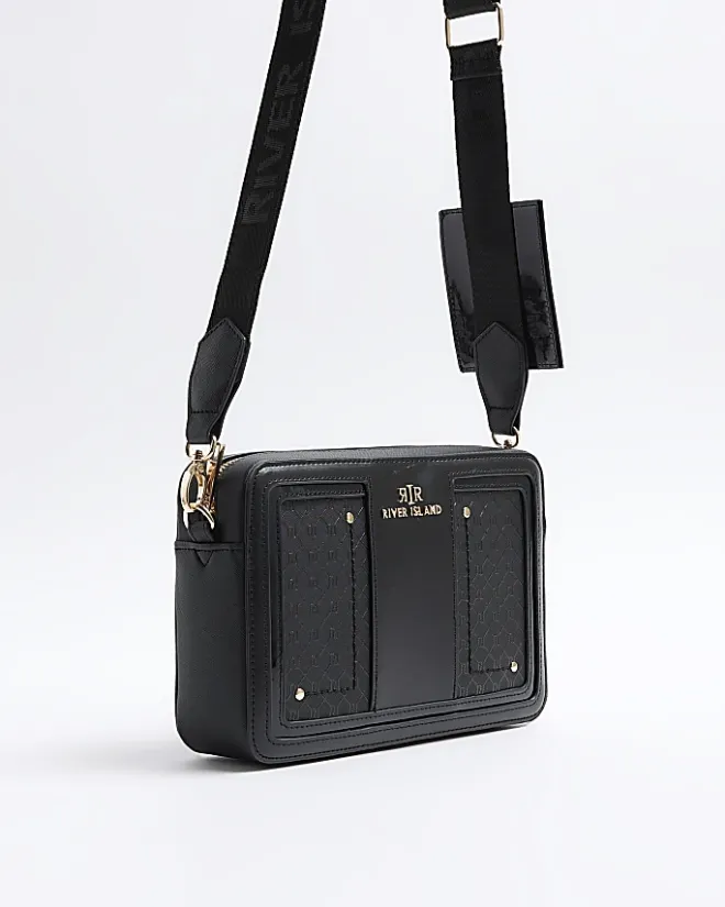 River Island RI monogram boxy cross body bag Black Online