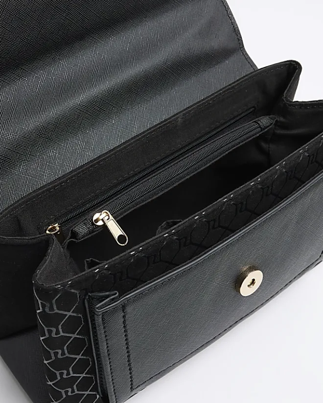 River Island RI monogram chain shoulder bag Black Fashion