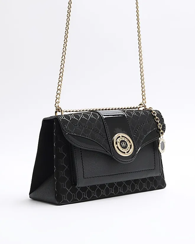 River Island RI monogram chain shoulder bag Black Fashion