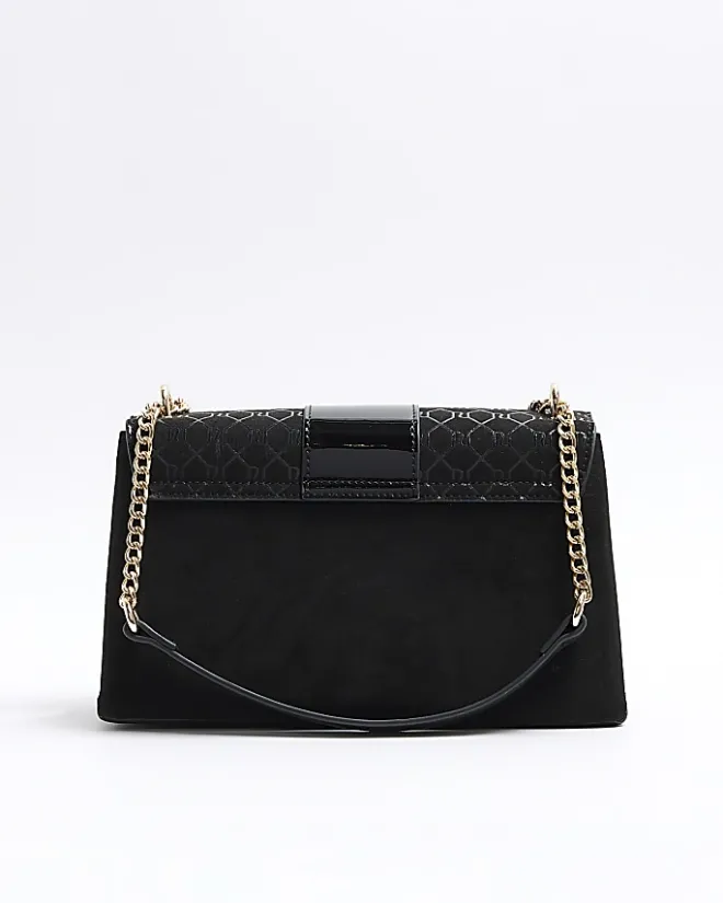 River Island RI monogram chain shoulder bag Black Fashion