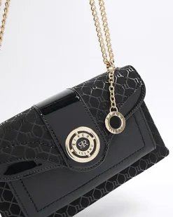 River Island RI monogram chain shoulder bag Black Fashion