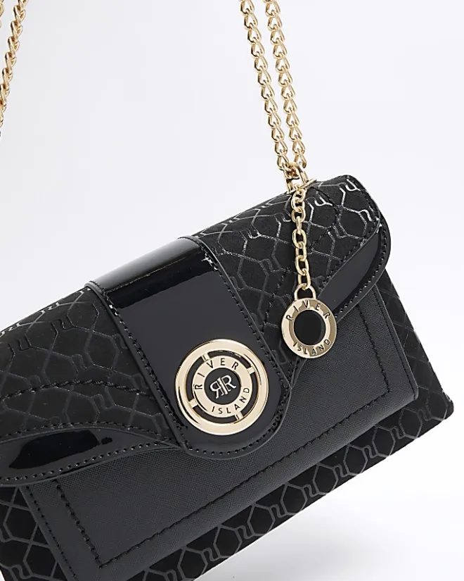 River Island RI monogram chain shoulder bag Black Fashion