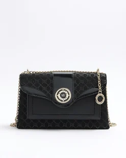 River Island RI monogram chain shoulder bag Black Fashion