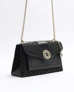 River Island RI monogram chain shoulder bag Black Fashion