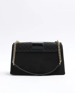 River Island RI monogram chain shoulder bag Black Fashion