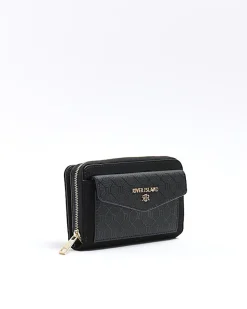 River Island RI monogram envelope purse Black New