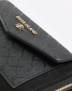 River Island RI monogram envelope purse Black New