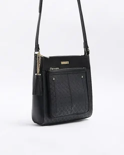 River Island RI monogram messenger bag Black Online