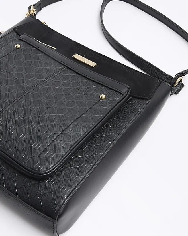 River Island RI monogram messenger bag Black Online