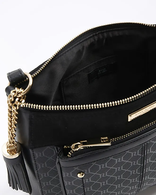 River Island RI monogram messenger bag Black Online