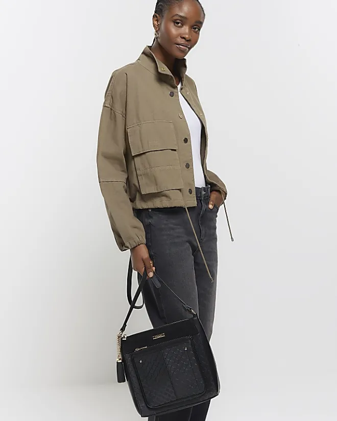 River Island RI monogram messenger bag Black Online