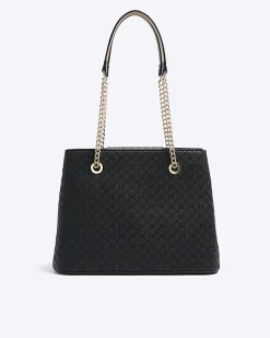 River Island RI monogram pocket tote bag Black Discount