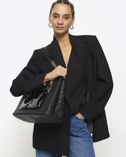 River Island RI monogram pocket tote bag Black Discount
